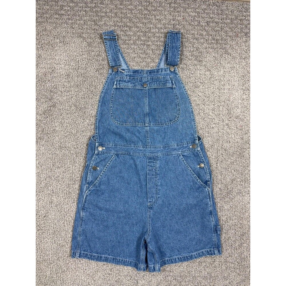 Vintage Denim Overall Shorts Womens MP Blue Shortalls Pockets 90s Hong Kong